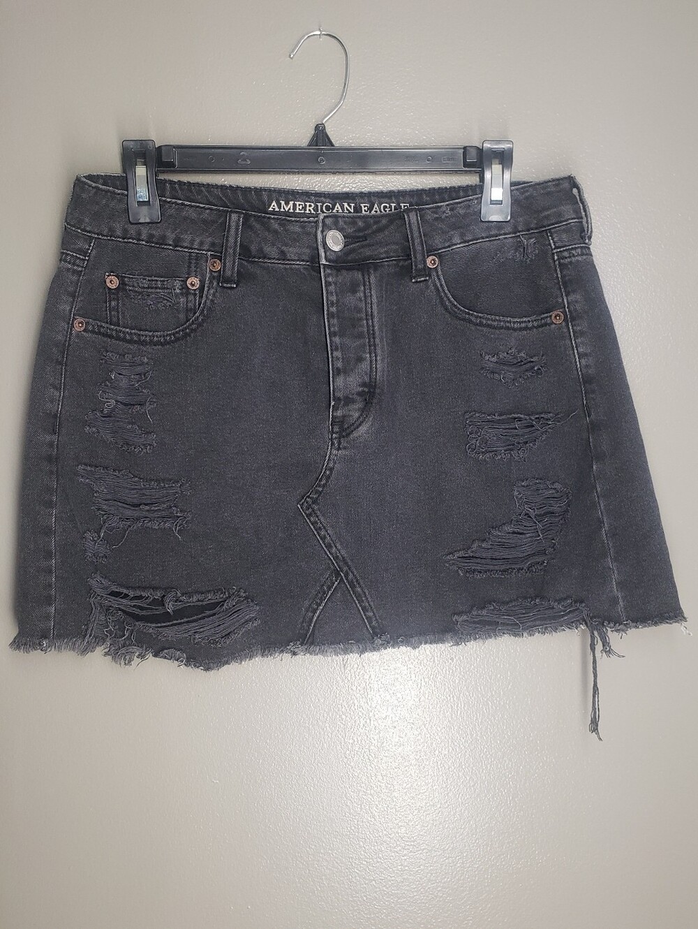 American Eagle Outfitters Womens Black Jean Mini Skirt Distressed Size 10 2017